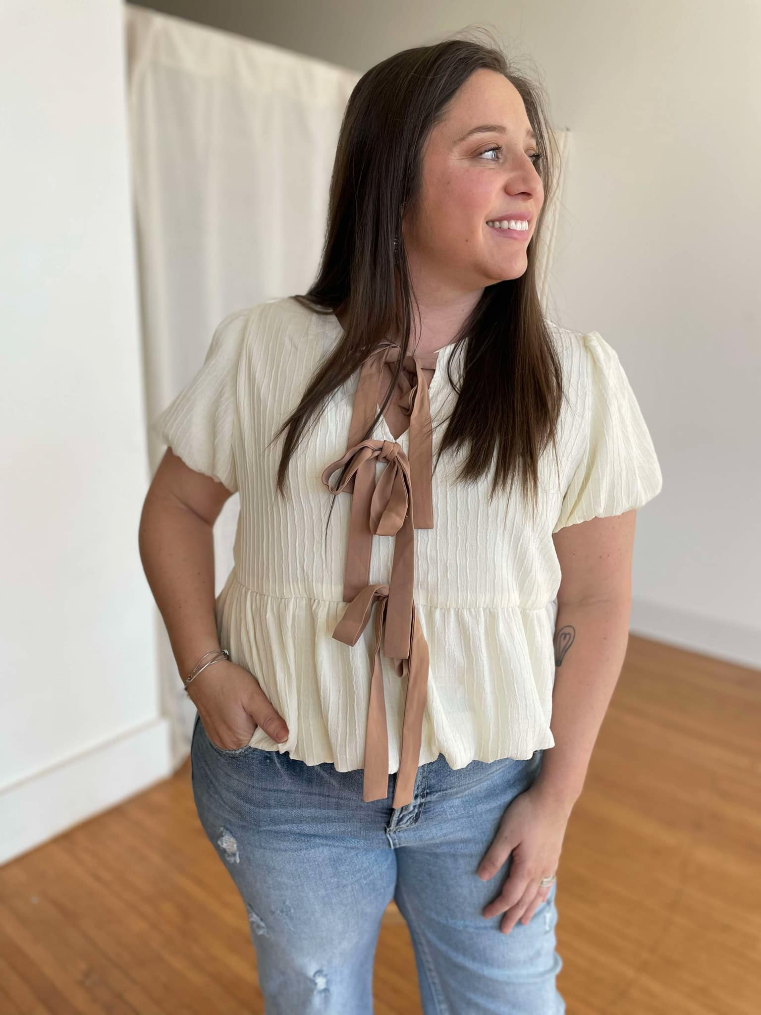 Tied Up In A Bow Textured Blouse