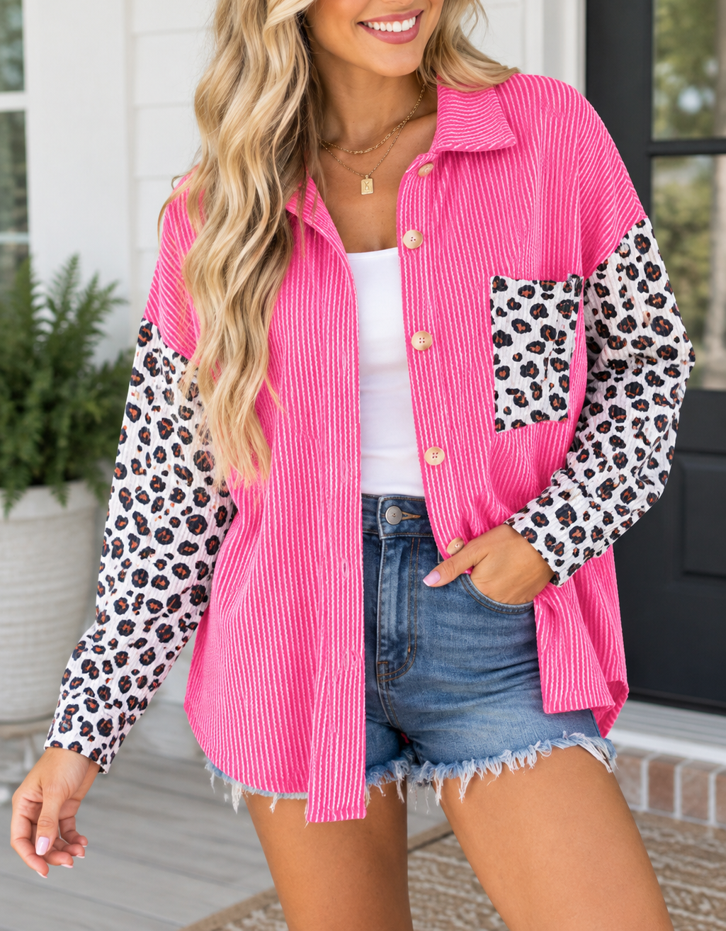 Leopard Ribbed Casual Shacket WTW