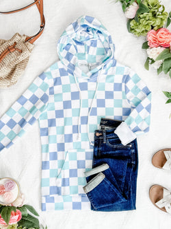 Hailey Pullover Hoodie - Blue and Mint Checker MM EXCLUSIVE