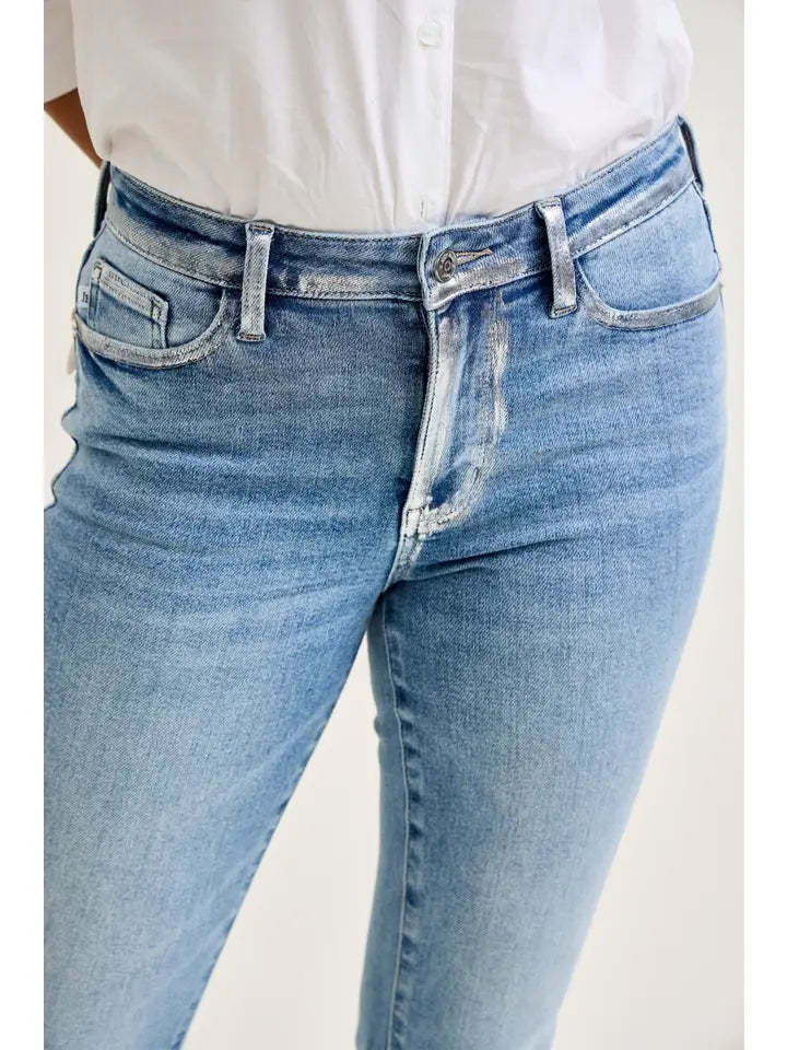 Metallic Seam Mid Rise Judy Blue Flare