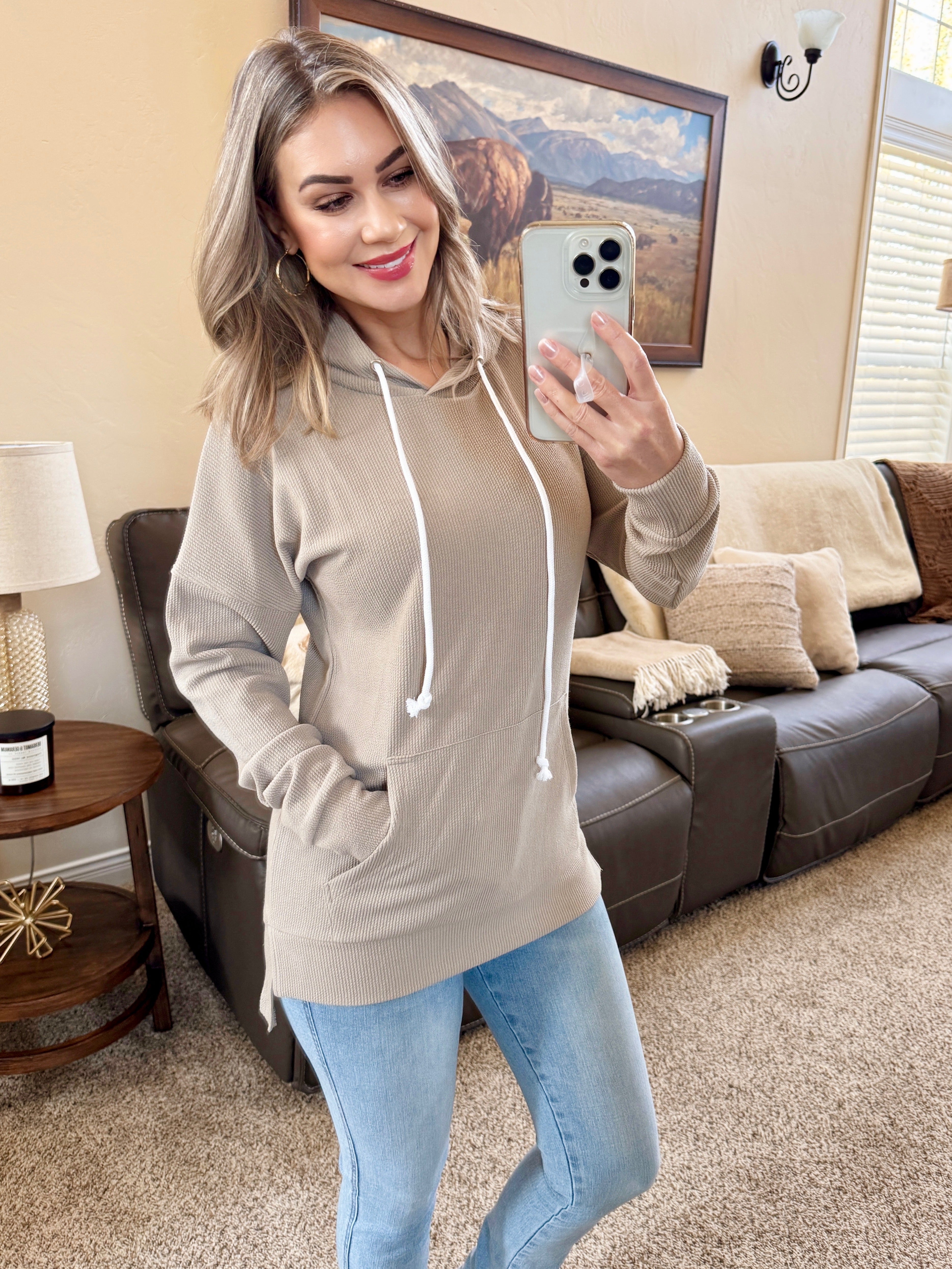 Kacey Ribbed Hoodie - Mocha
