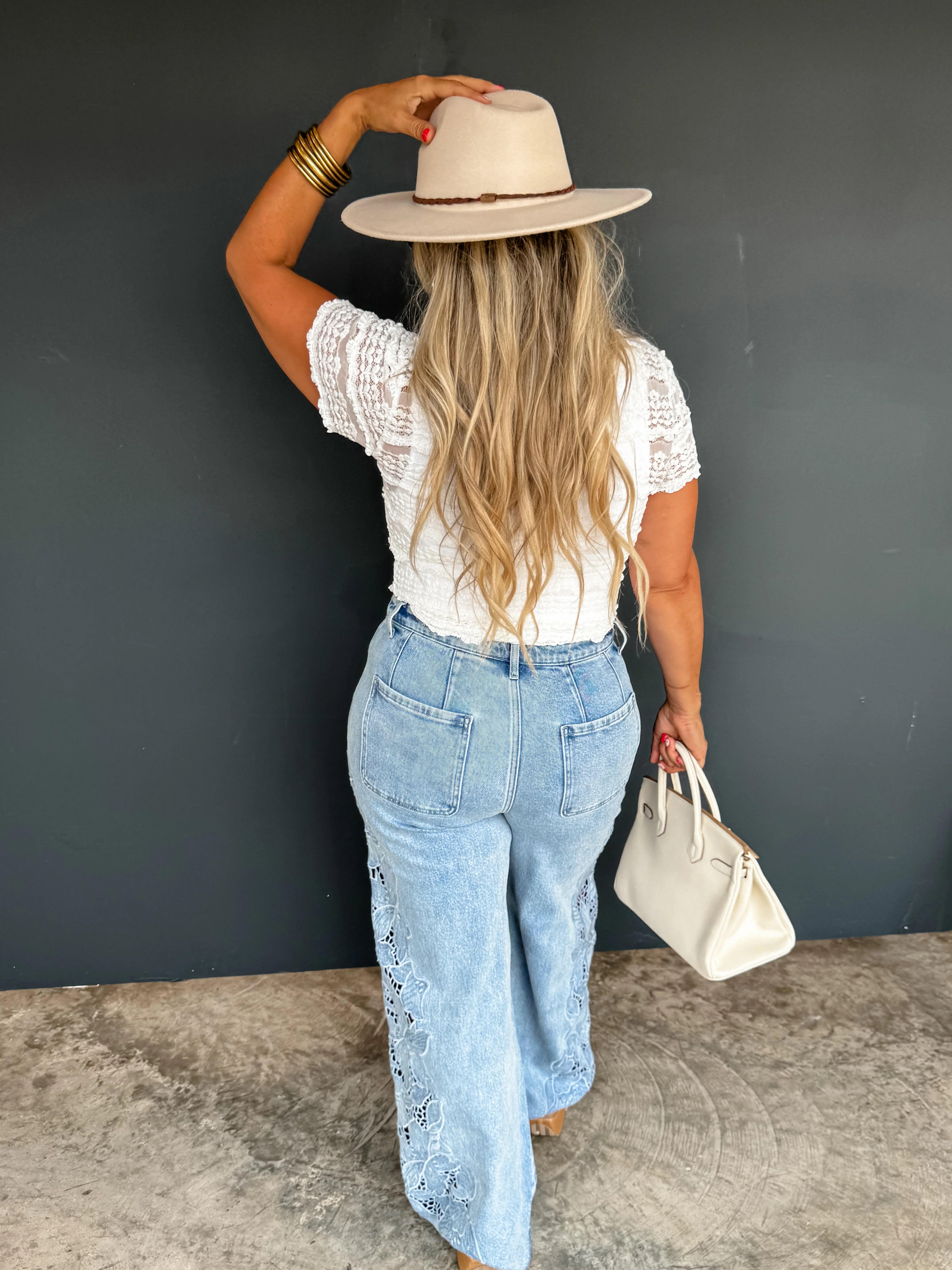 PREORDER-  FLORAL CHARM WIDE LEG JEAN