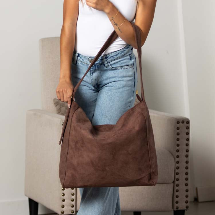 Meryl Oversize Suede Adjustable Hobo Carryall Shoulder Bag