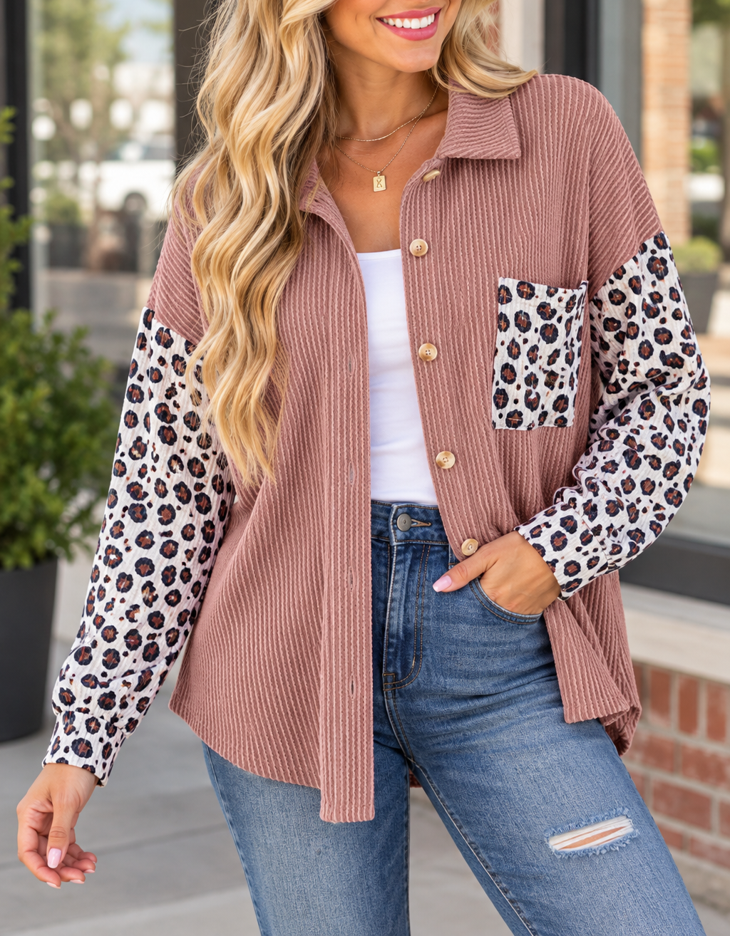 Leopard Ribbed Casual Shacket WTW