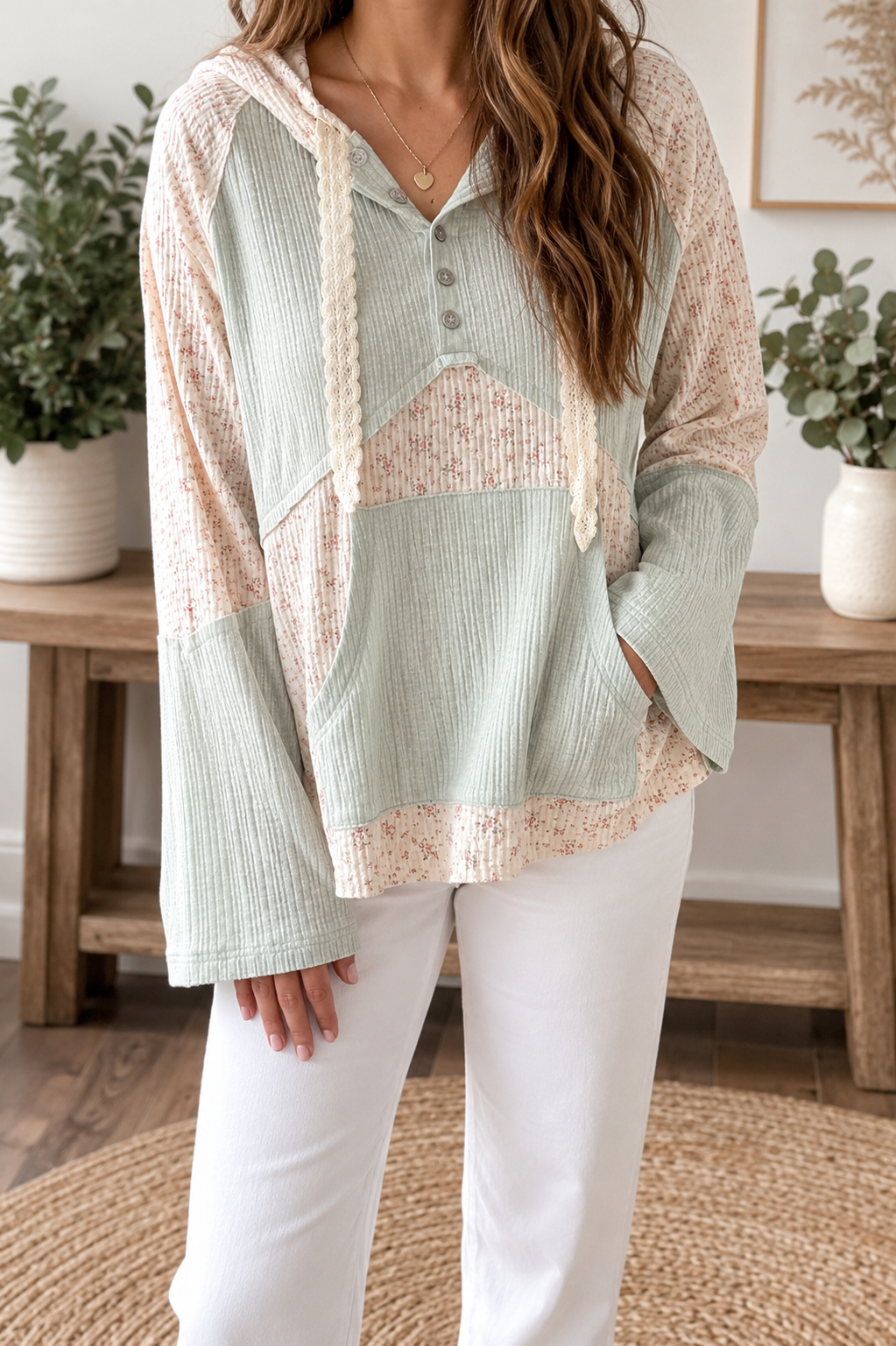 Aqua Textured Patchwork Top WTW