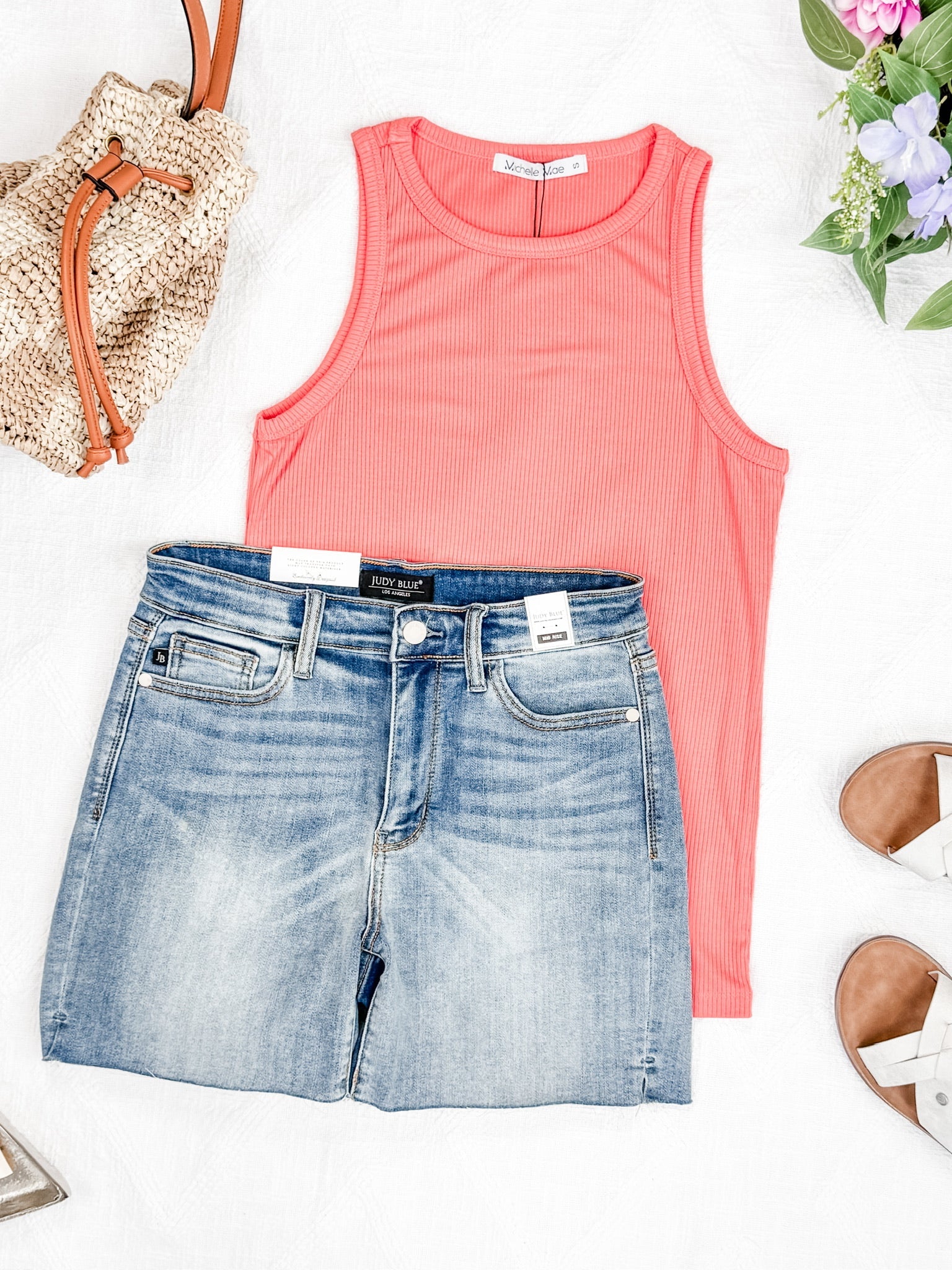 Tara Ribbed Tank - Coral