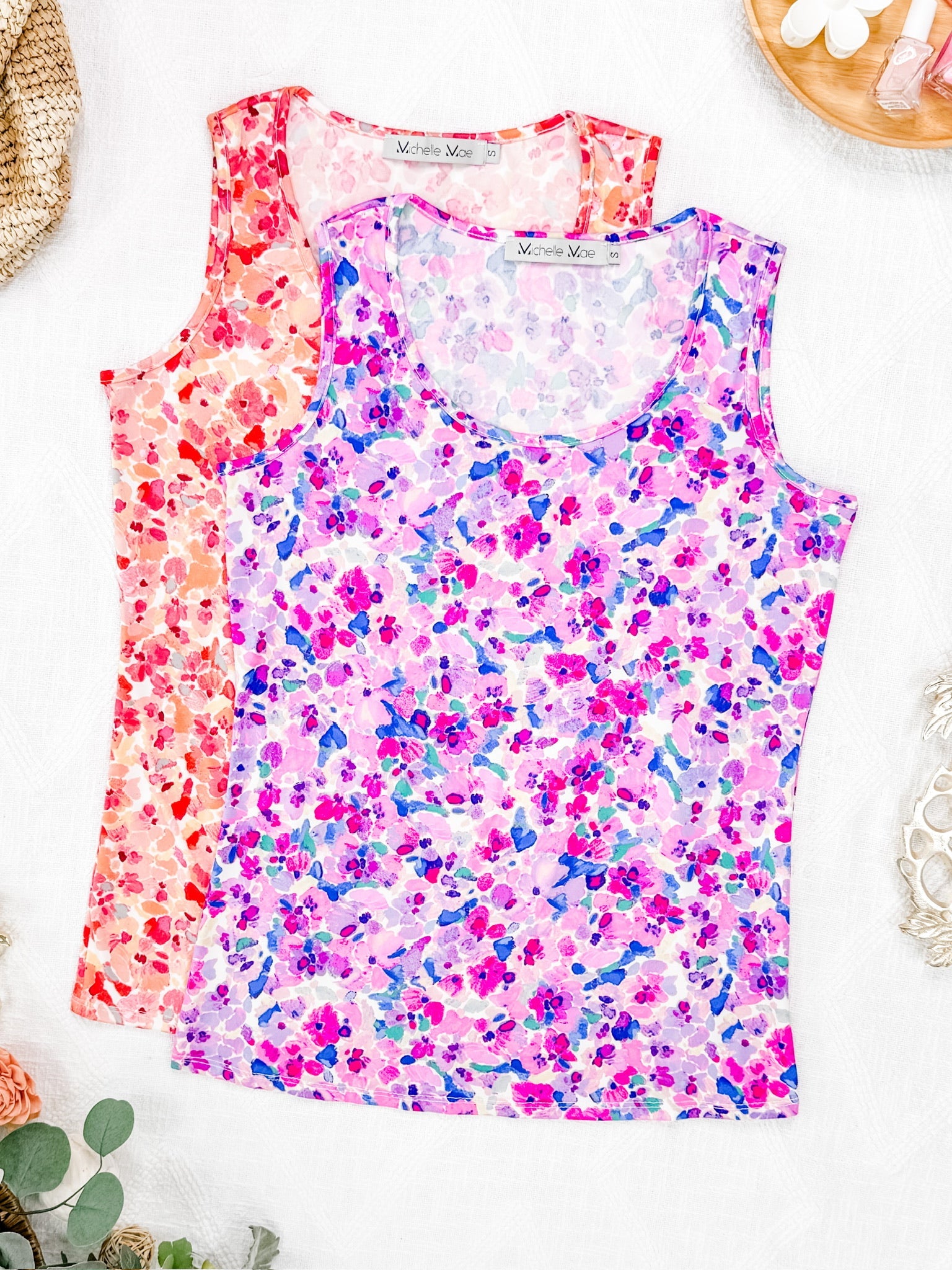 Luxe Crew Tank - Peach Floral Abstract