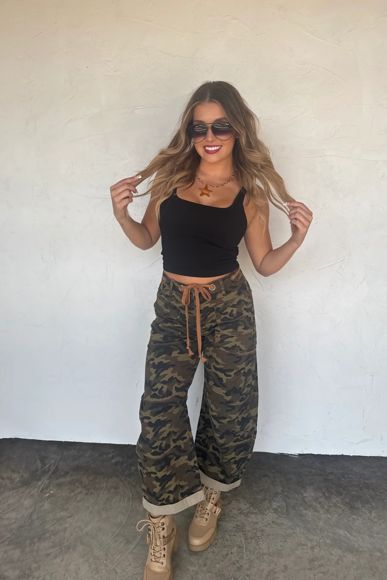 PREORDER- BROGAN CAMO BARREL JEANS