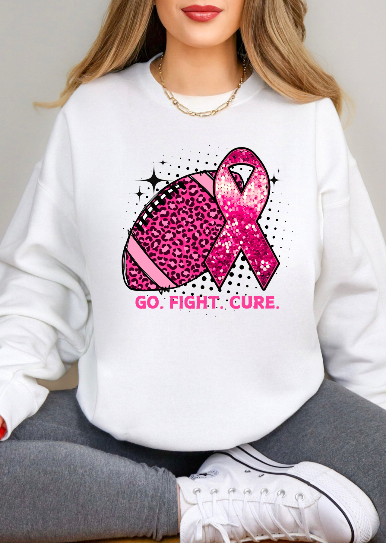 Go Fight Cure Faux Flitter Tee / Sweatshirt