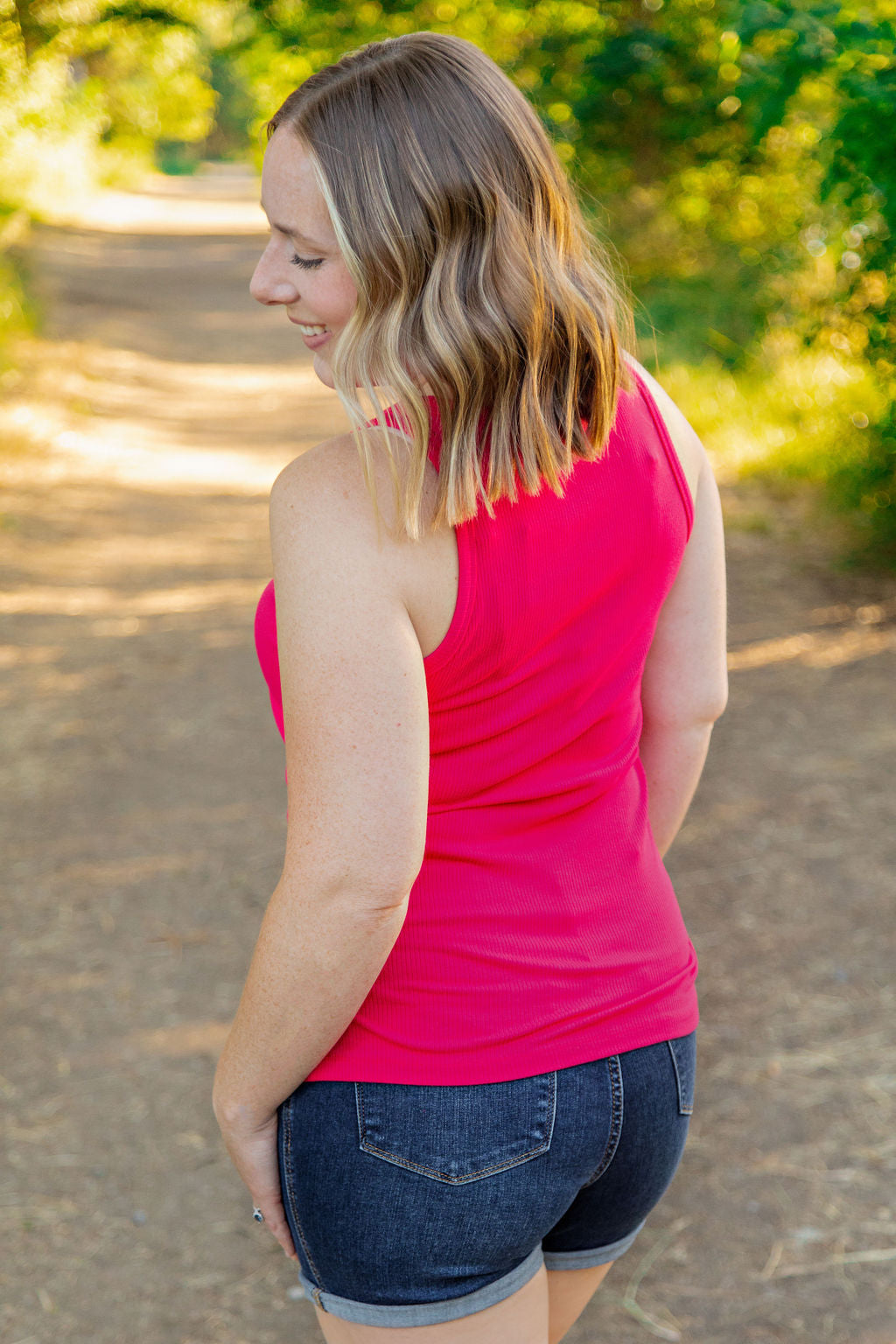 Tara Ribbed Tank - Hot Pink