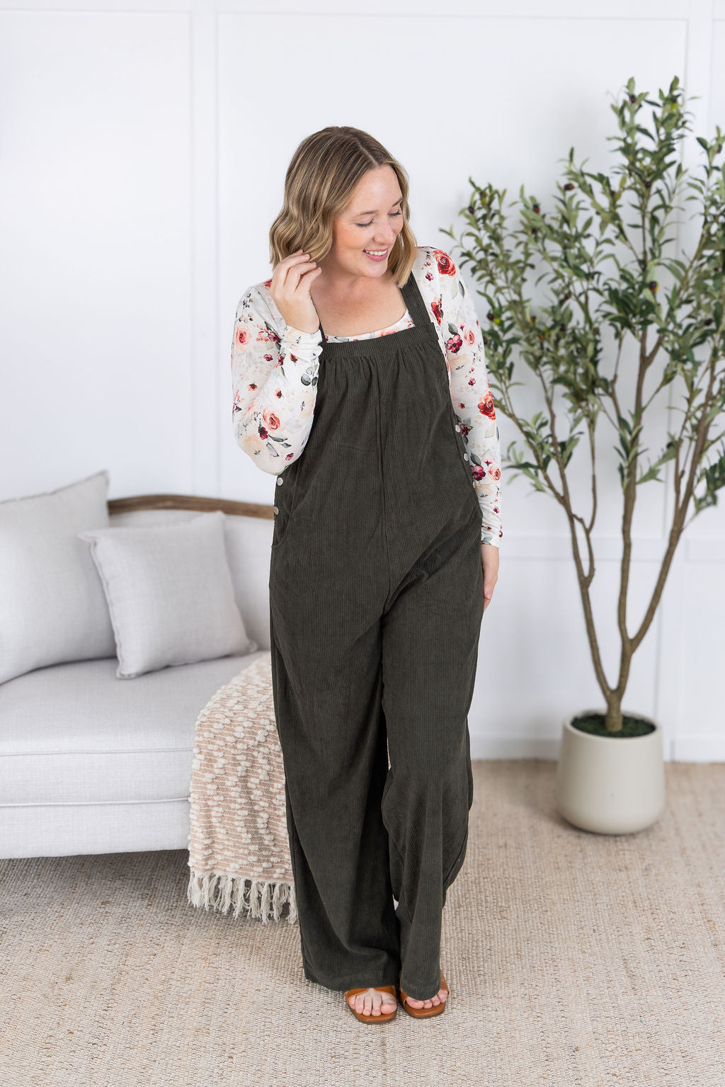 Corduroy Overalls - Olive