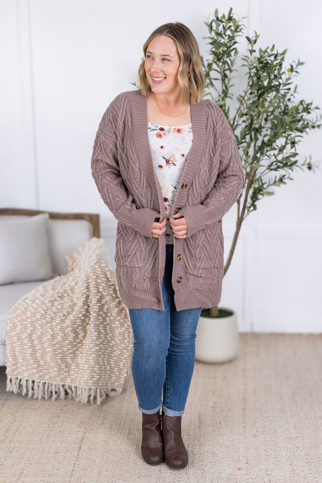 Brooks Button Sweater Cardigan - Light Mocha