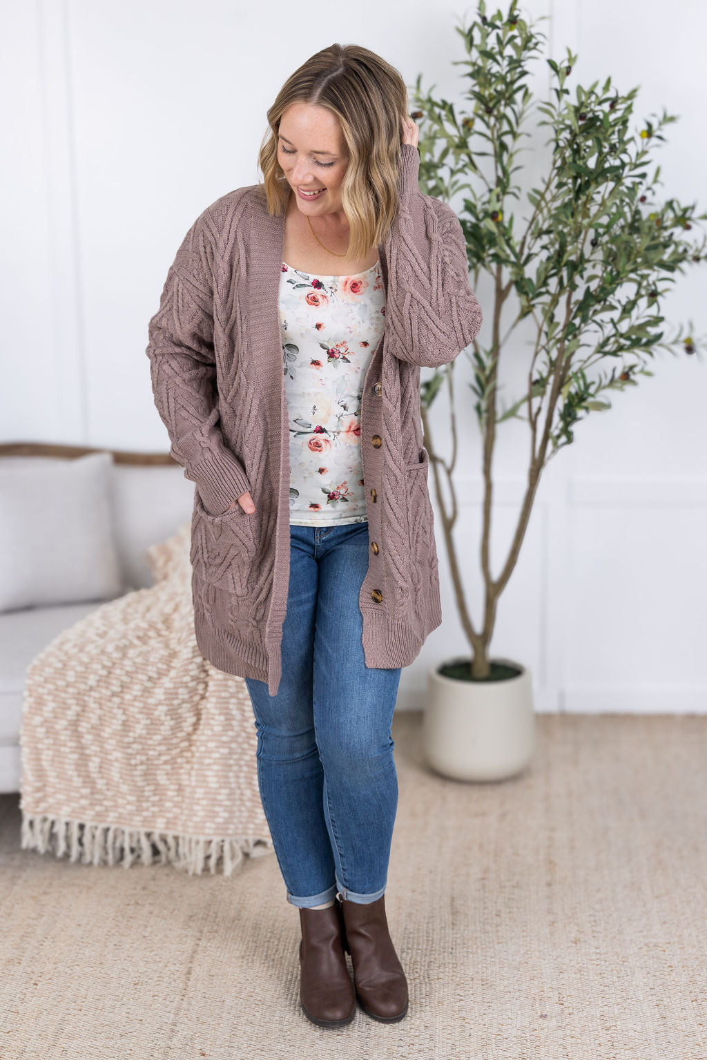 Brooks Button Sweater Cardigan - Light Mocha