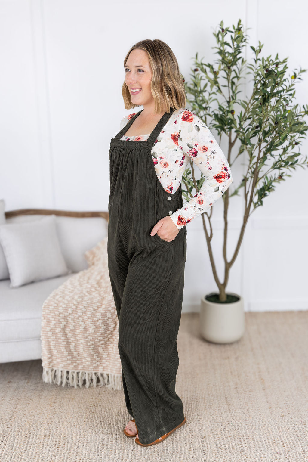 Corduroy Overalls - Olive