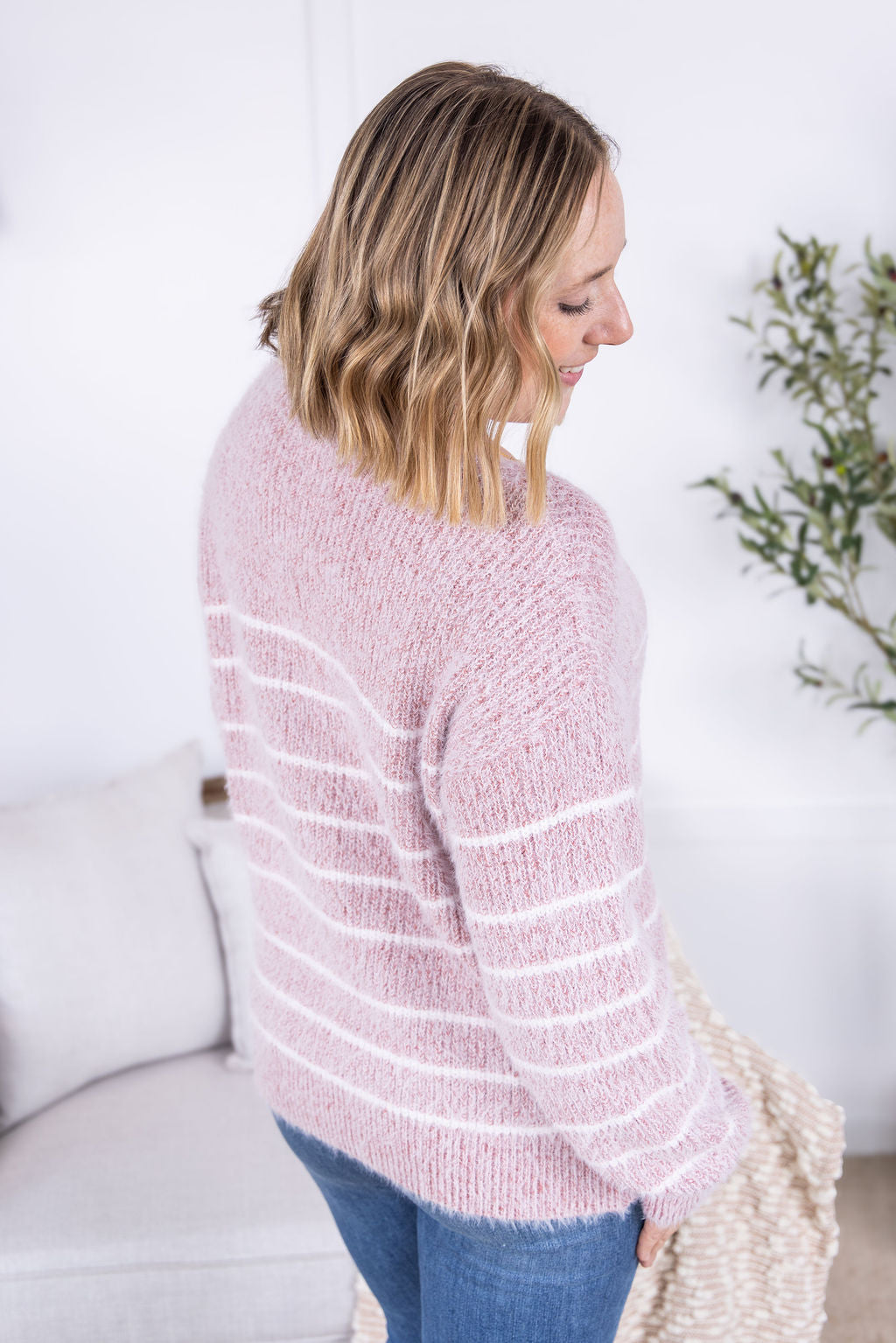 Cozy Striped Sweater - Mauve