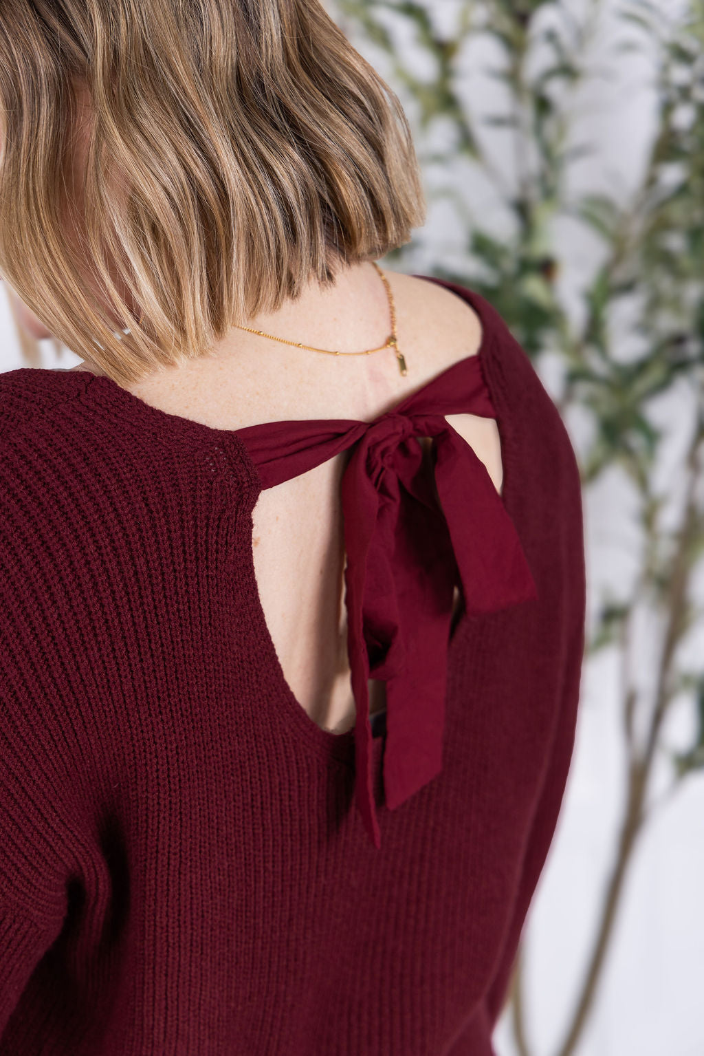 Bethany Bow Knit Sweater - Burgundy