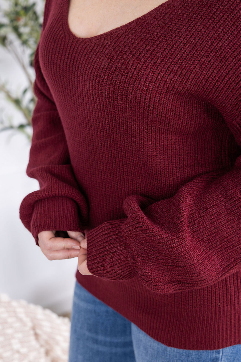 Bethany Bow Knit Sweater - Burgundy