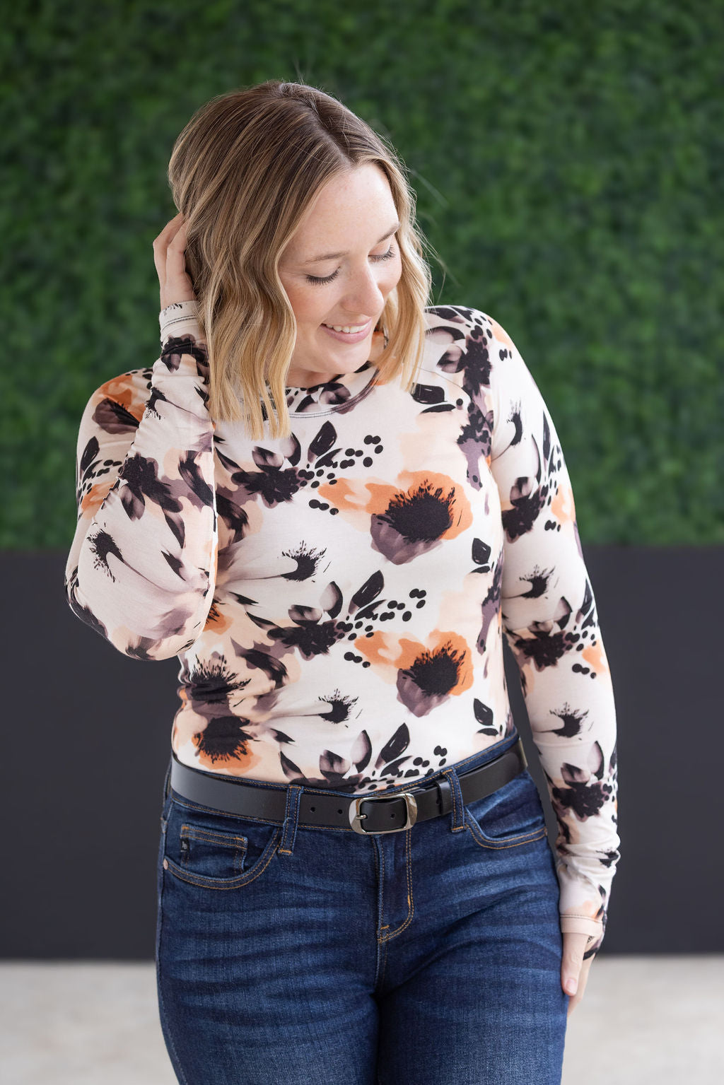 Blair Long Sleeve Top - Neutral Abstract