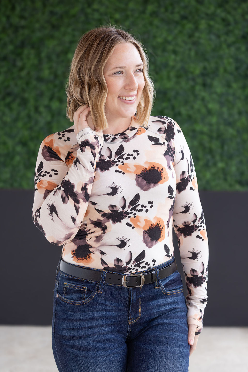 Blair Long Sleeve Top - Neutral Abstract