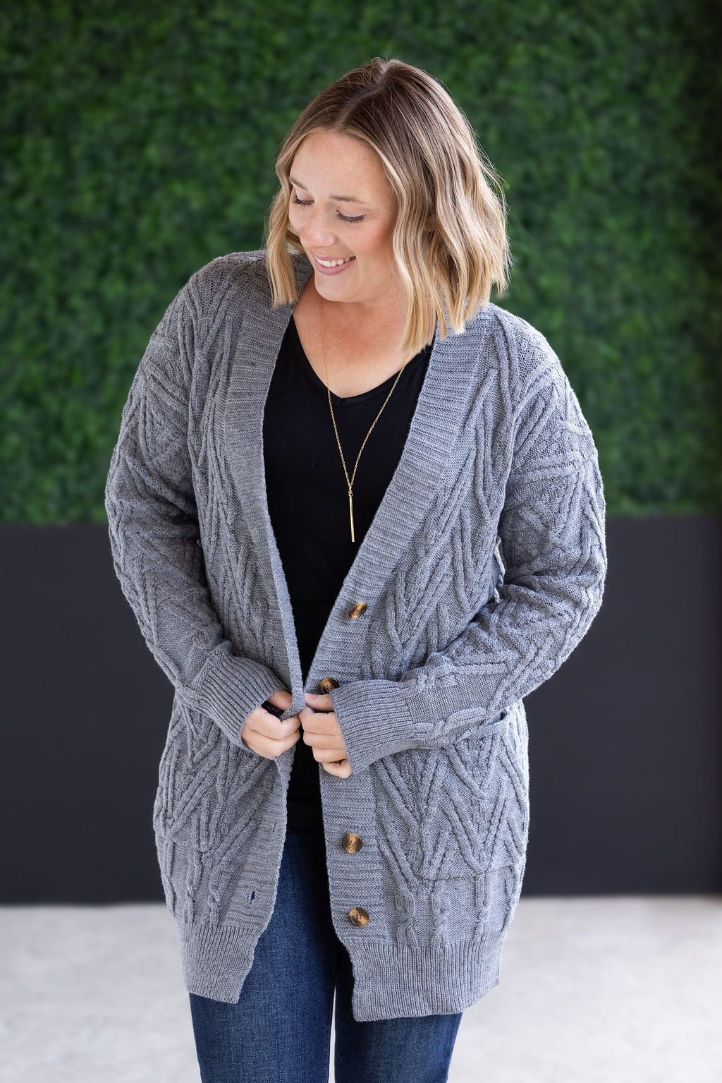 Brooks Button Sweater Cardigan - Grey