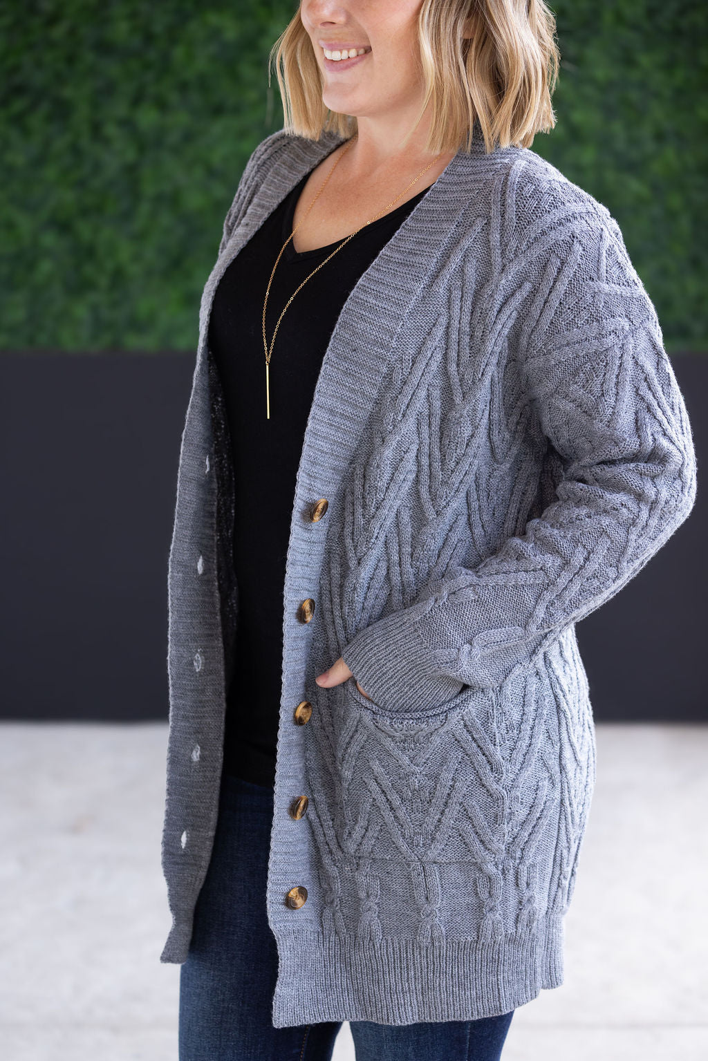 Brooks Button Sweater Cardigan - Grey