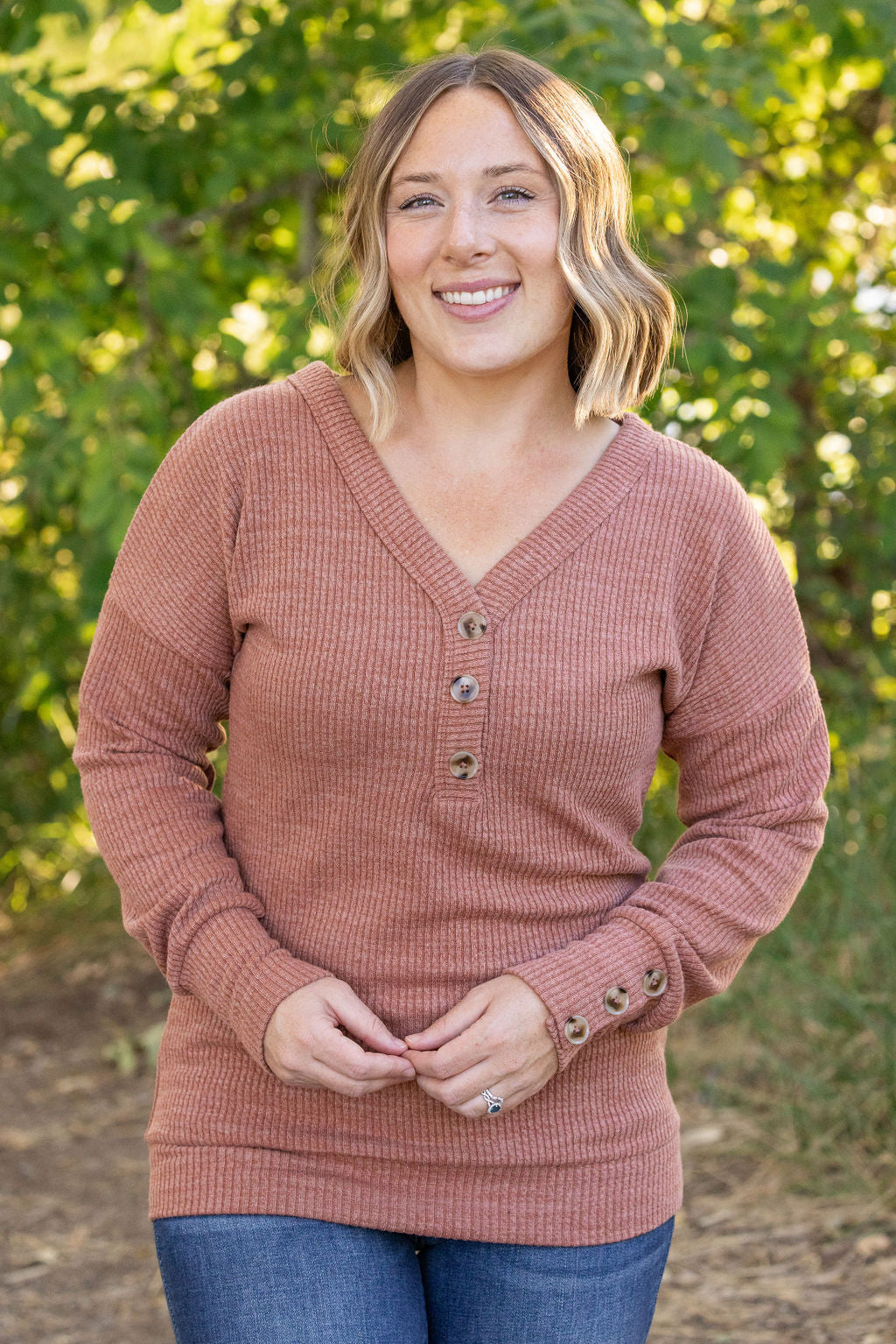 Brittney Button Sweater - Terra Cotta | Women's Long Sleeve