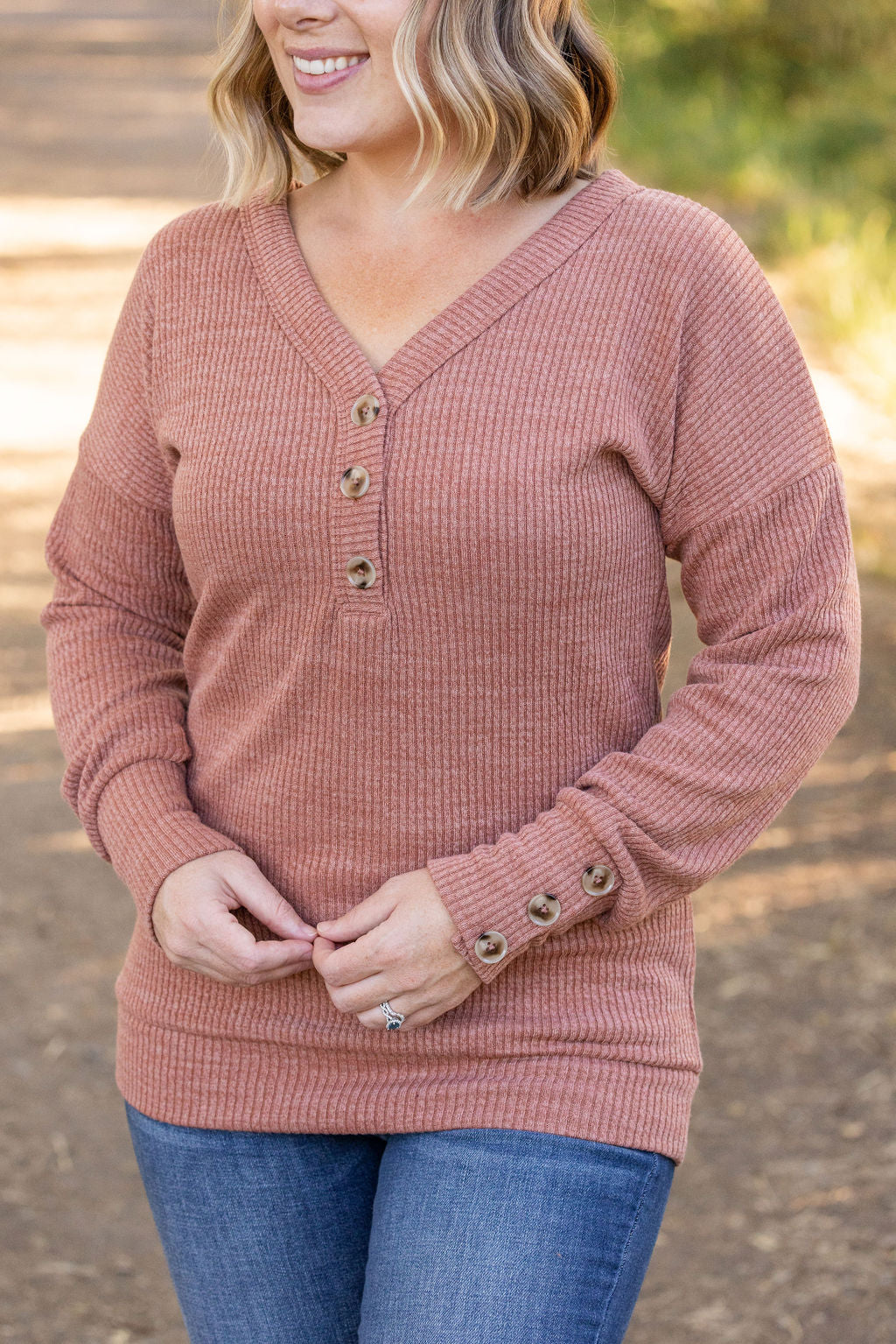 Brittney Button Sweater - Terra Cotta | Women's Long Sleeve