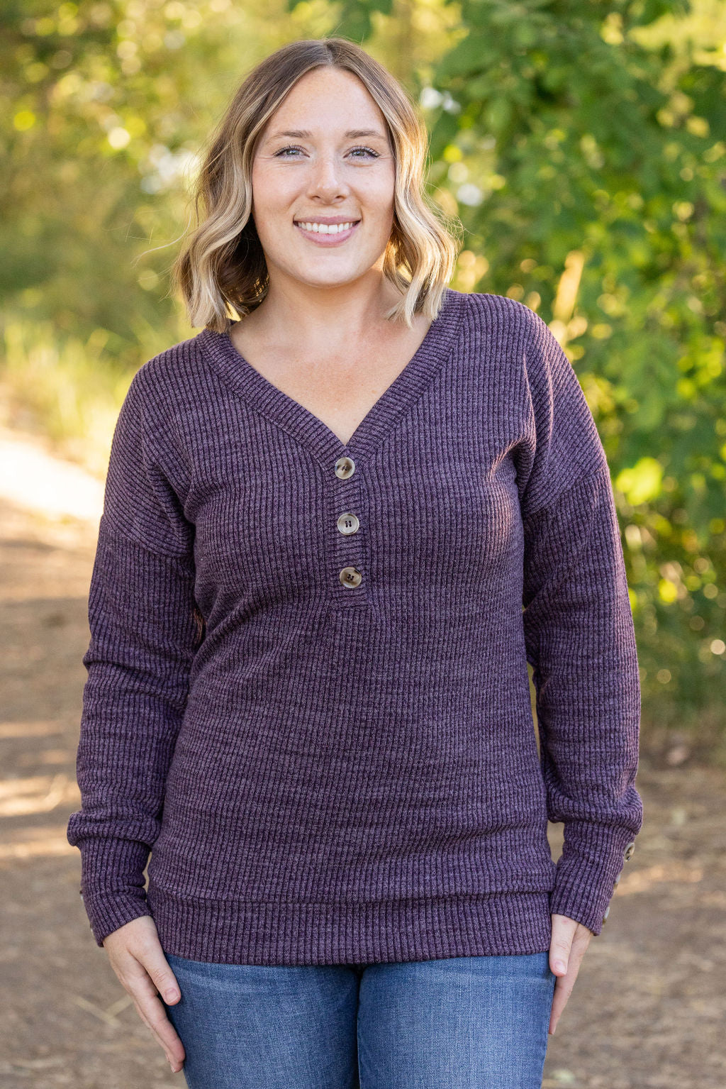 Brittney Button Sweater - Purple | Women's Long Sleeve