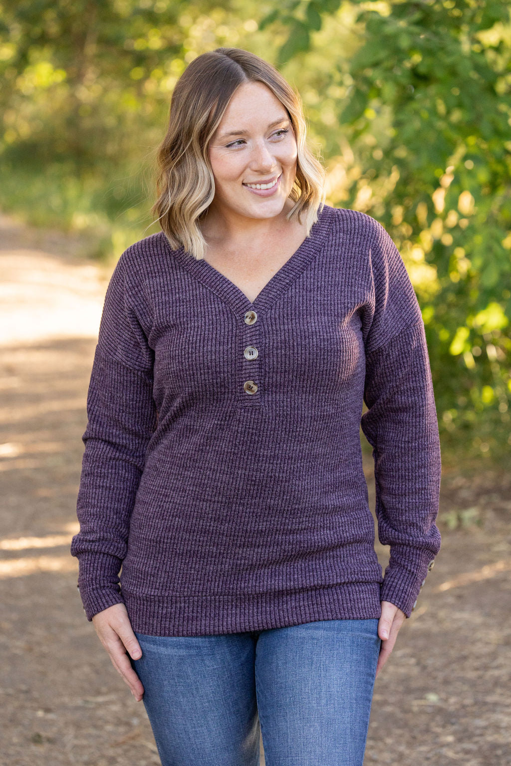 Brittney Button Sweater - Purple | Women's Long Sleeve