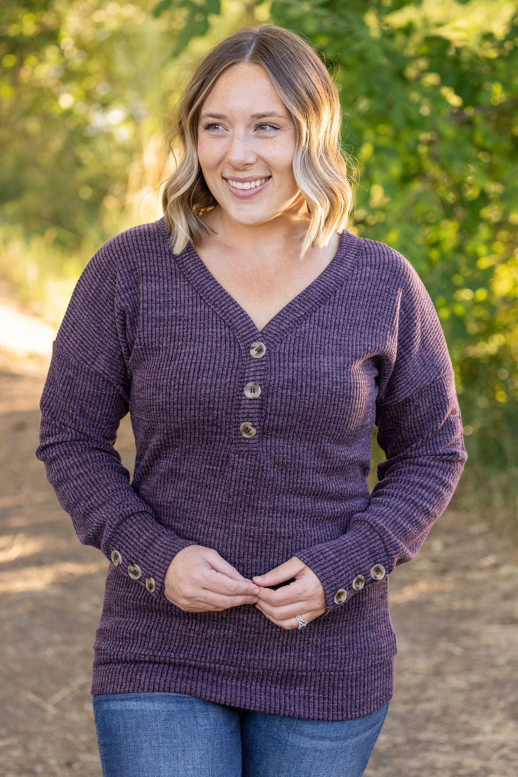 Brittney Button Sweater - Purple | Women's Long Sleeve