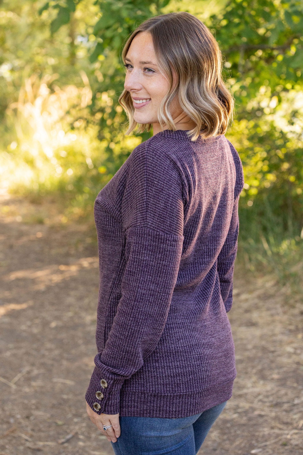 Brittney Button Sweater - Purple | Women's Long Sleeve