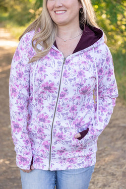 Classic Fullzip Hoodie - Pink Floral and Burgundy