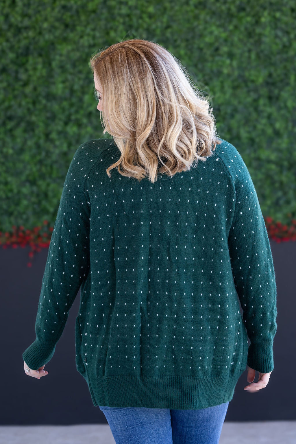 Dalilah Dot Cardigan - Forest Green