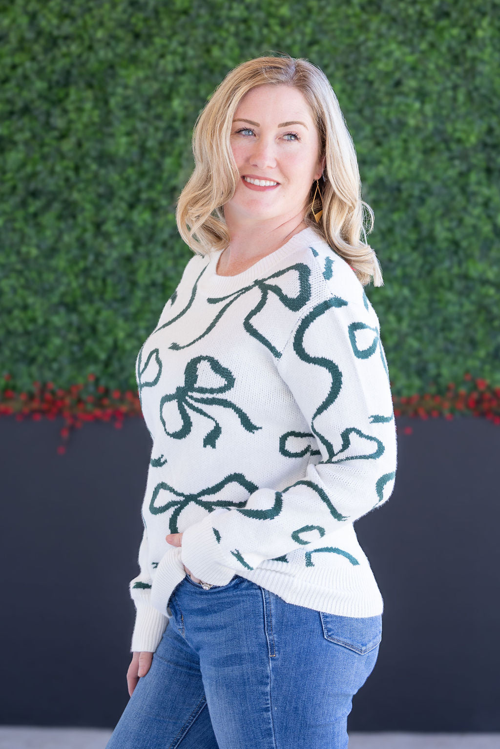 Ribbons Sweater - Ivory and Hunter Green