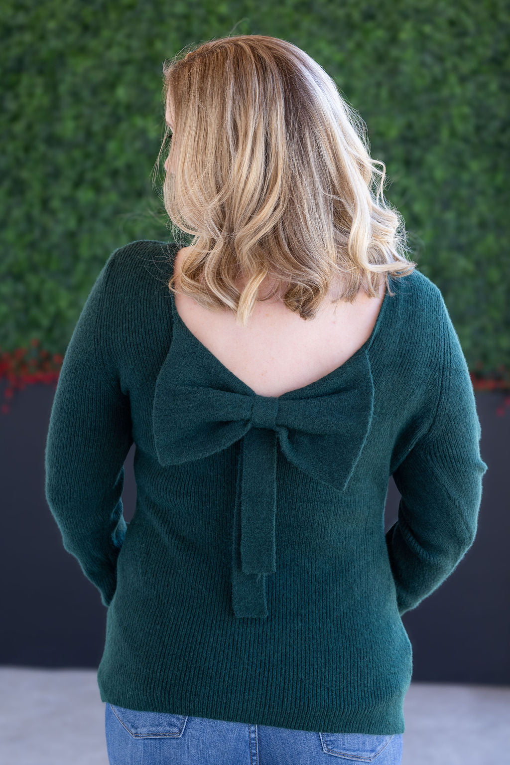 Bridget Back Bow Sweater - Hunter Green