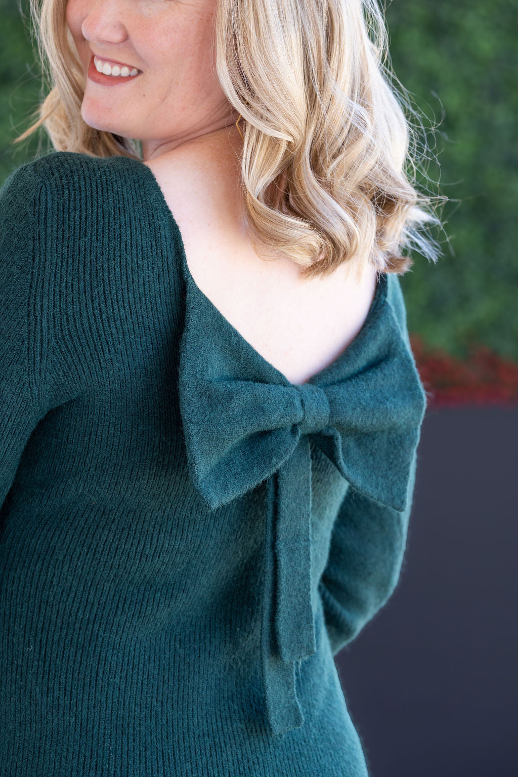Bridget Back Bow Sweater - Hunter Green