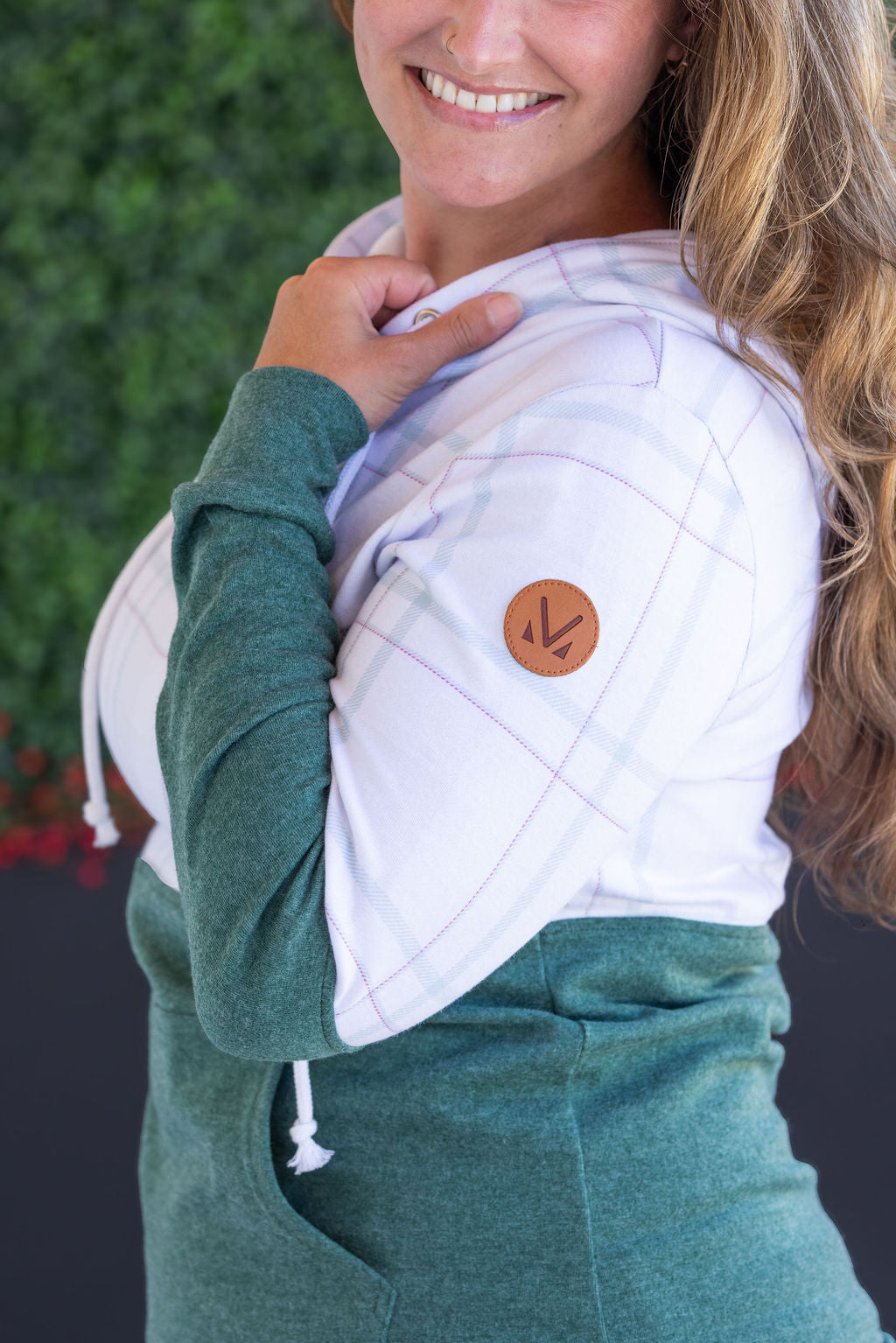 Hailey Pullover Hoodie - Mint and Red Plaid and Evergreen