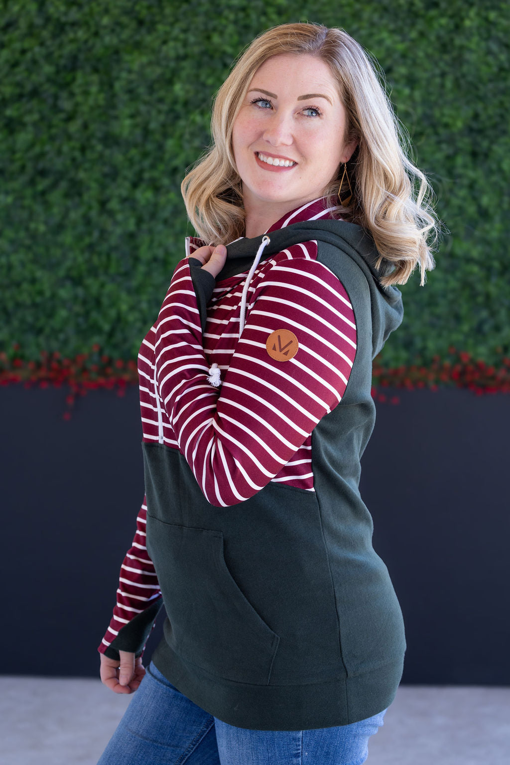 Soft Classic HalfZip Hoodie - Evergreen and Burgundy Stripes