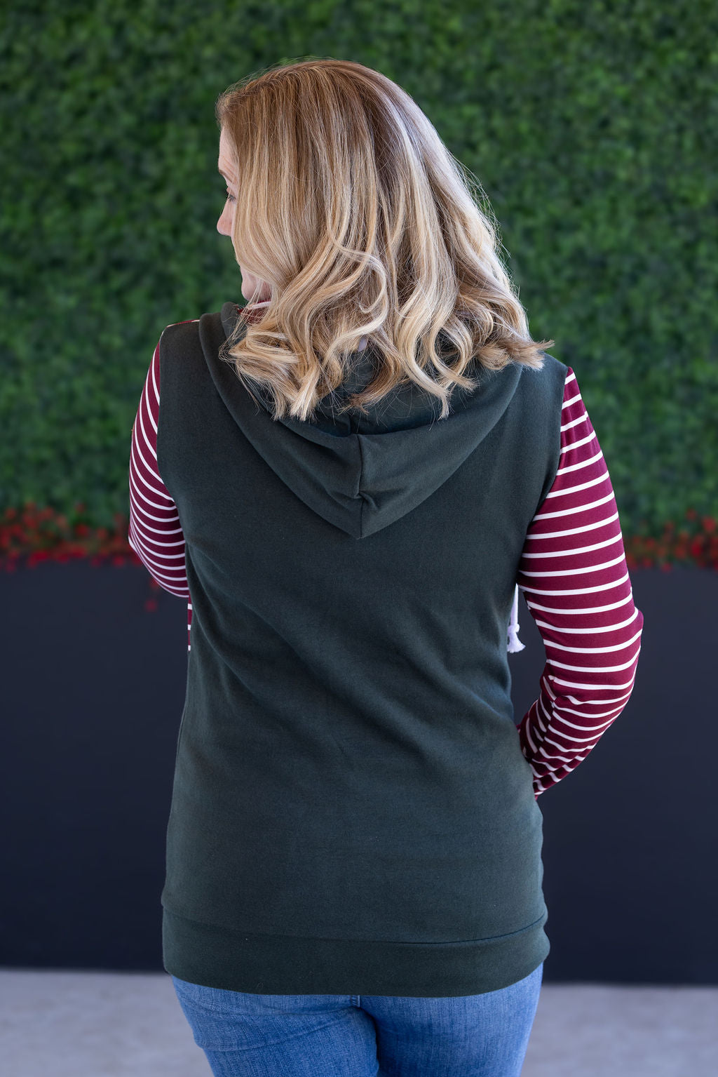 Soft Classic HalfZip Hoodie - Evergreen and Burgundy Stripes