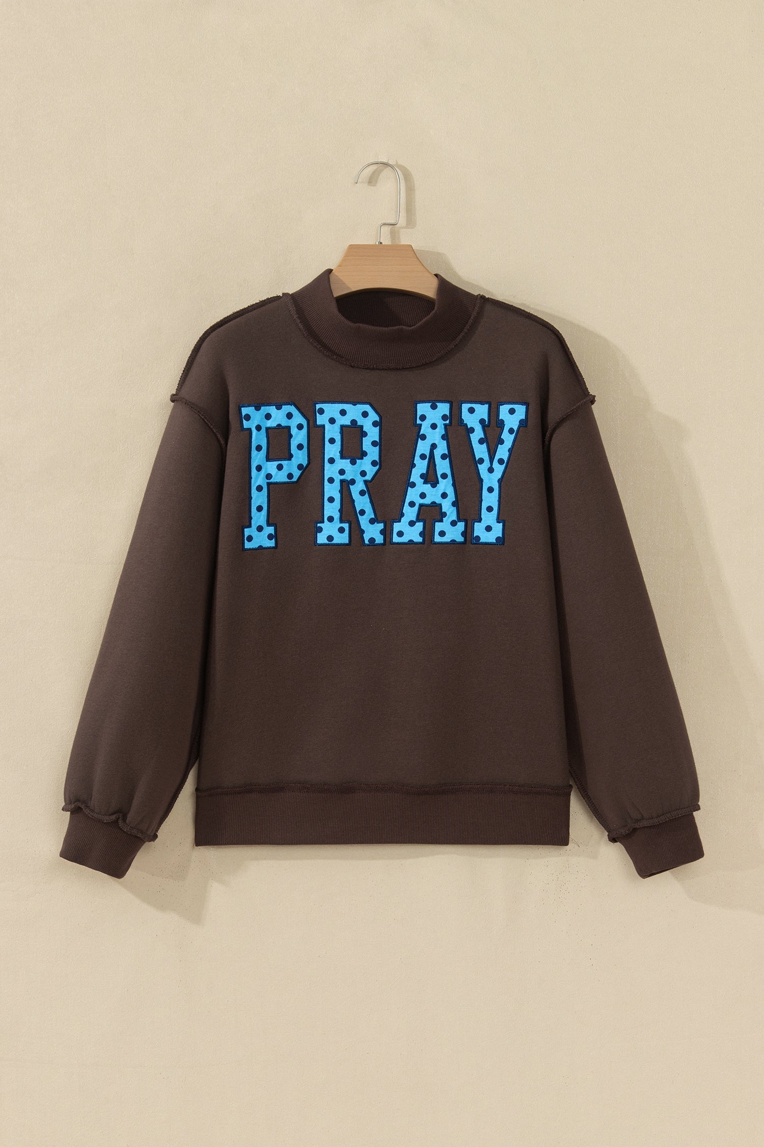 PRAY Letter Print Embroidered Mock Neck Sweatshirt