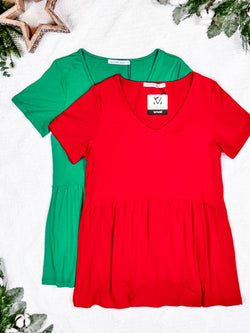 Sarah Ruffle Short Sleeve - Red