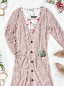 Colbie Ribbed Cardigan - Neutral Pink