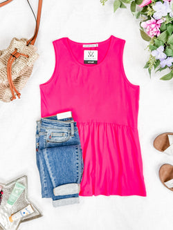 Renee Ruffle Tank - Neon Pink