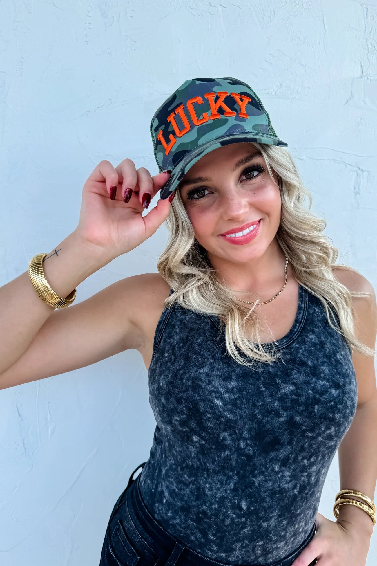 PREORDER- LUCKY CAMO TRUCKER HAT