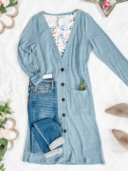 Knit Colbie Ribbed Cardigan - Dusty Blue