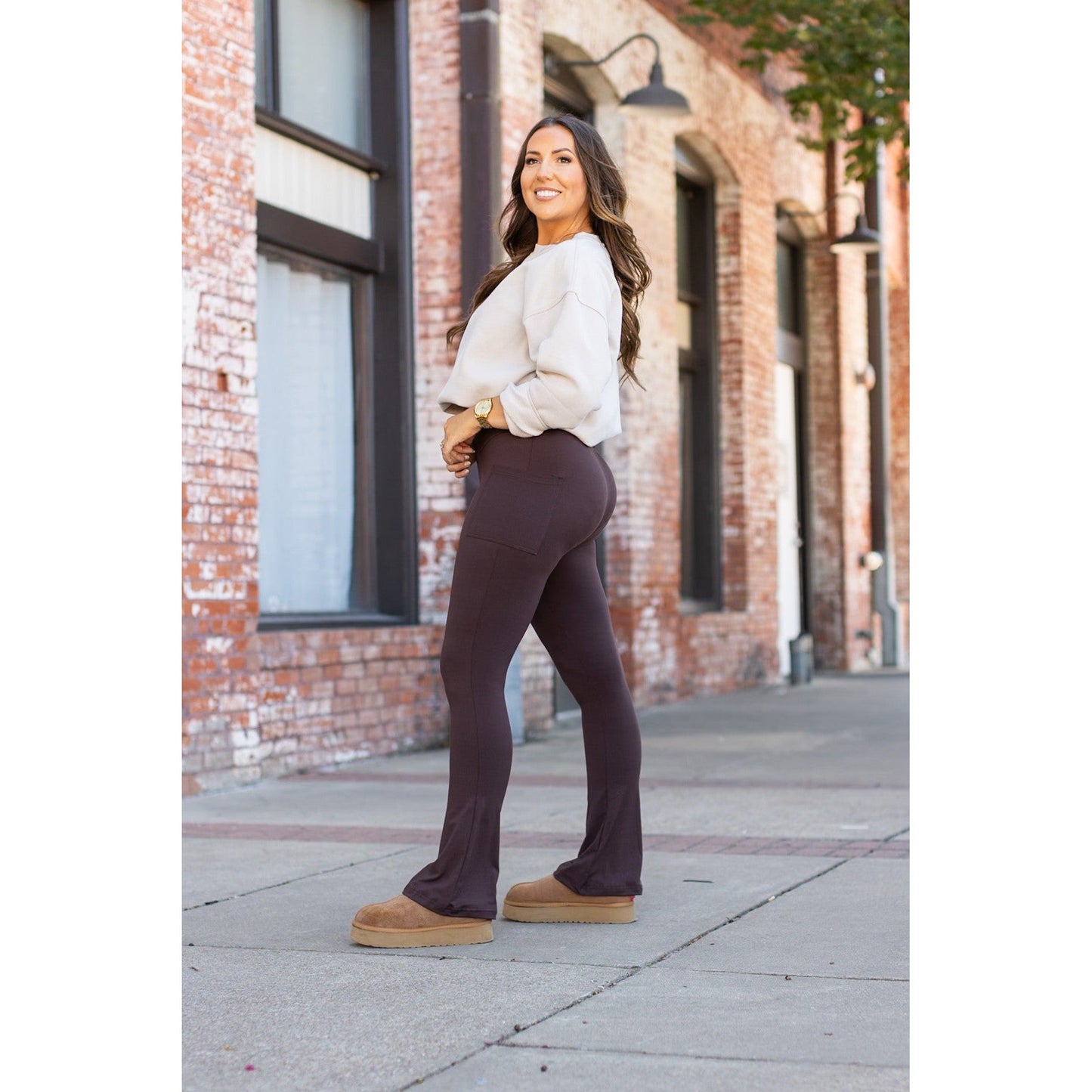 *RTS The Brandy - Brown Flare Leggings WITH POCKETS - Luxe Leggings