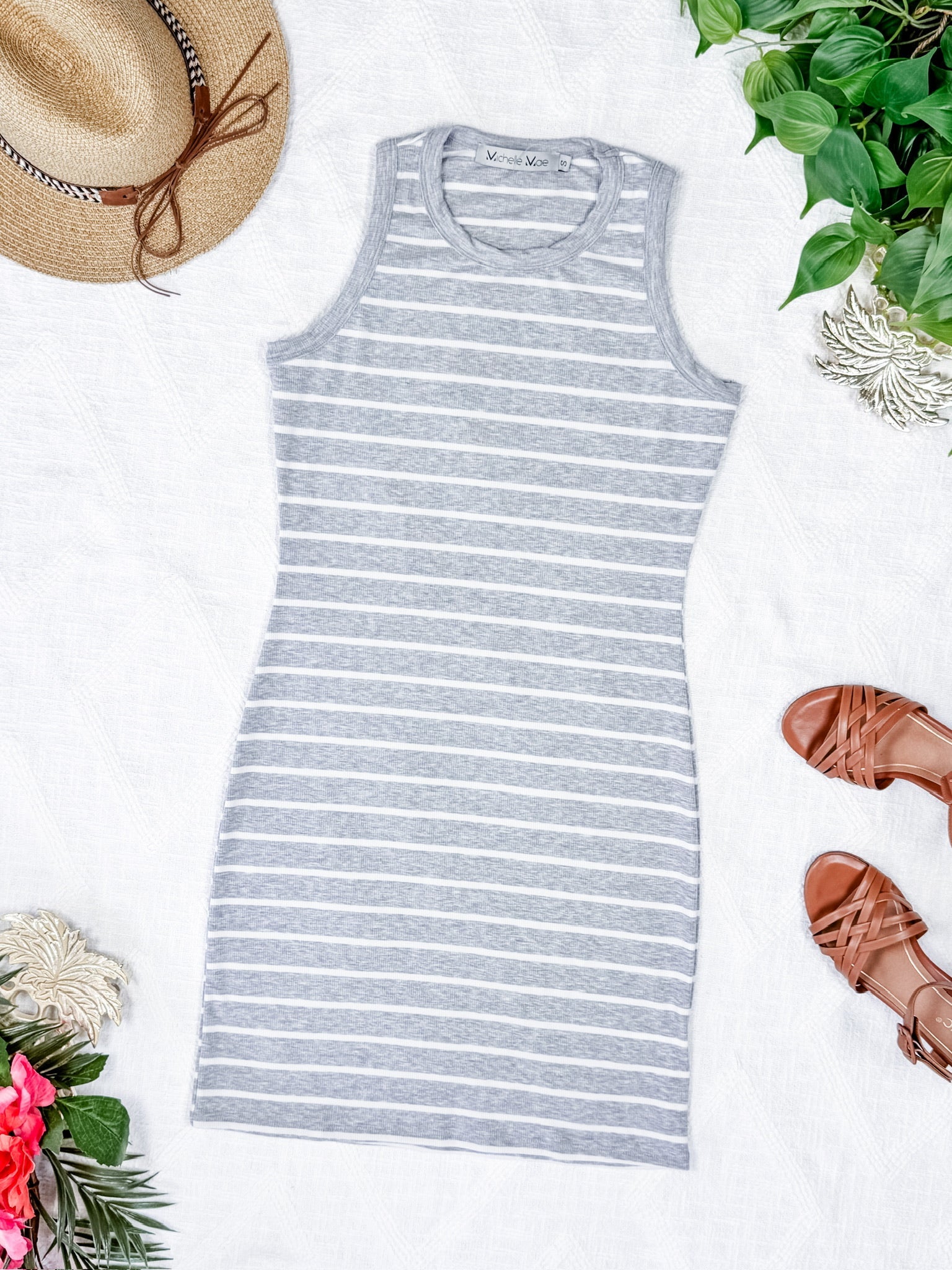 Mariah Ribbed Dress - Grey Stripes