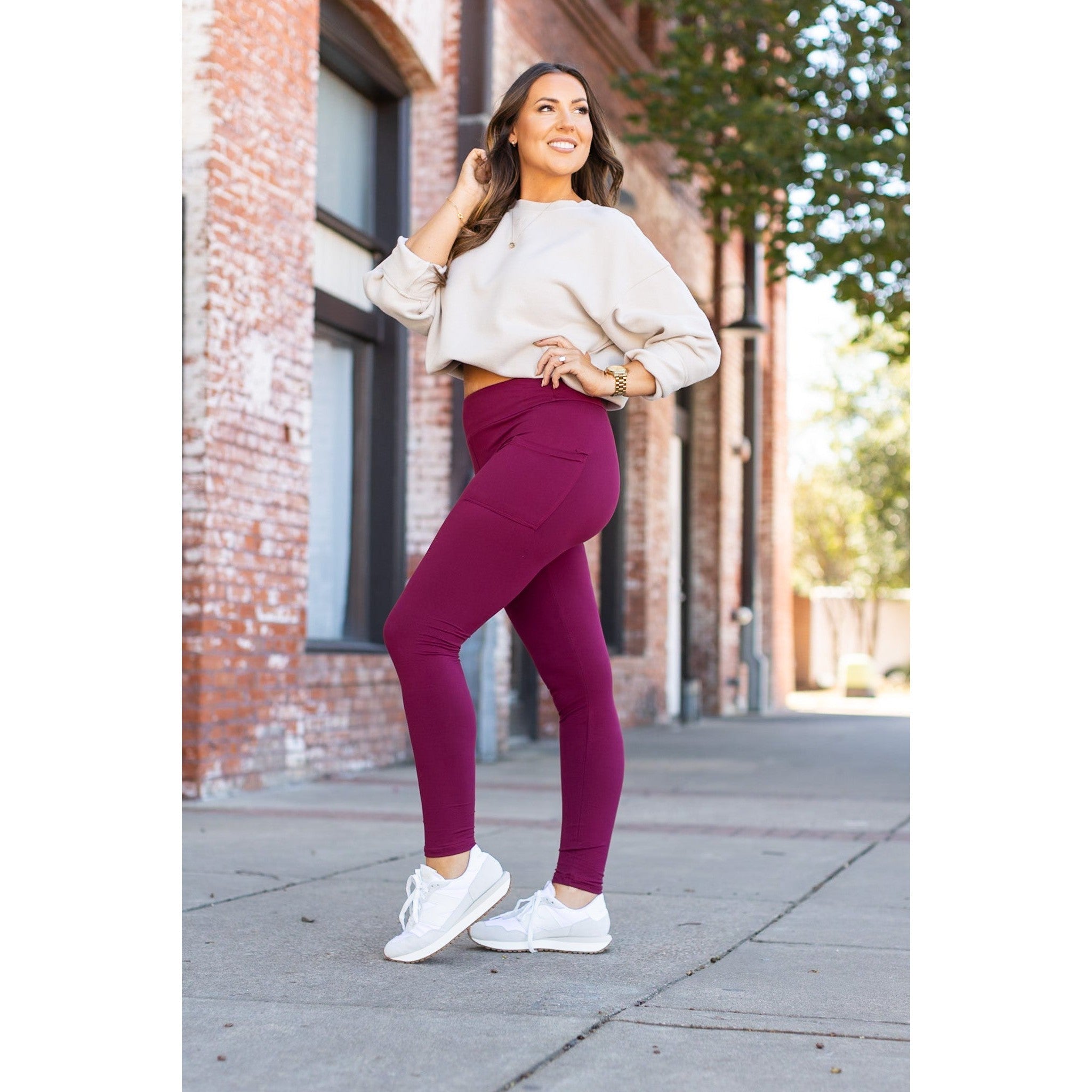 *Ready to Ship | Maroon Full Length Leggings with Pocket