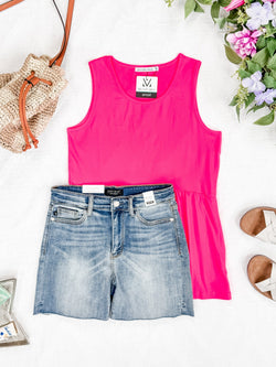 Renee Ruffle Tank - Neon Pink