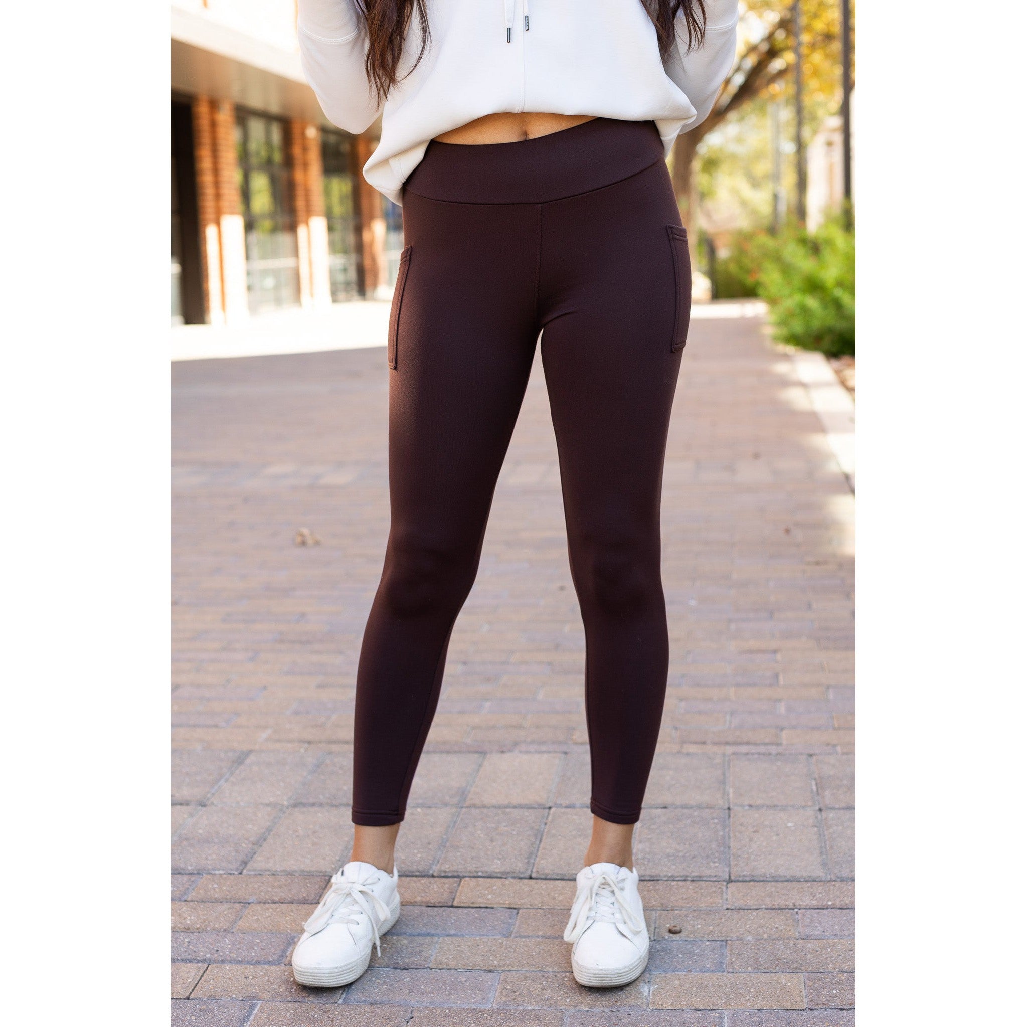 Ready to Ship | The Belle - Brown FLEECE Full Length Leggings with Pockets*